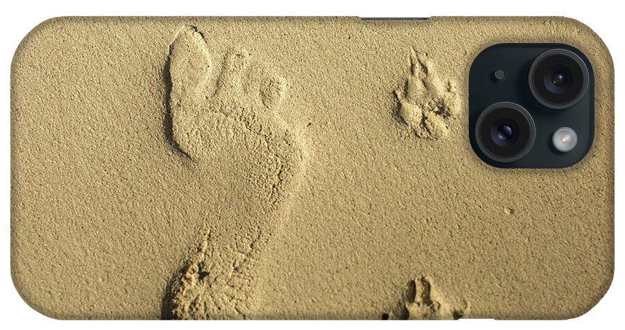 Human Print iPhone Case featuring the photograph Foot print and paw prints by Julieta Belmont