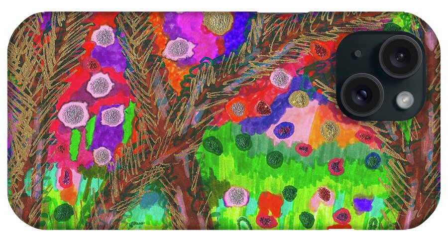 Original Drawing/painting iPhone Case featuring the drawing Forest Of Many Colors by Susan Schanerman