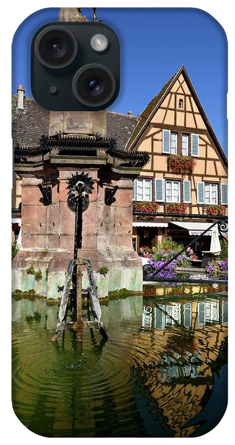 Eguisheim iPhone Case featuring the photograph Fountain Saint-Leon in Eguisheim, Alsace by RicardMN Photography