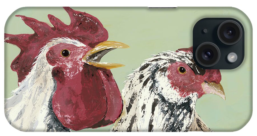 Animals Nature iPhone Case featuring the painting Four Roosters White Chickens by Jade Reynolds