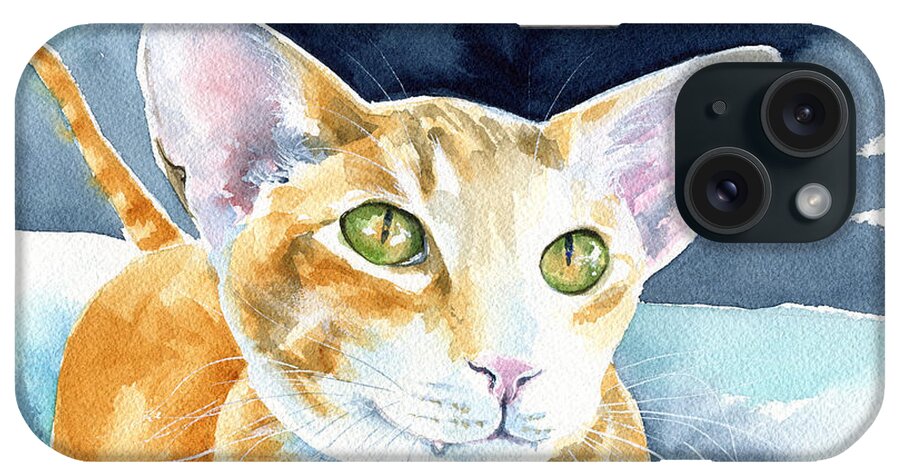 Peterbald iPhone Case featuring the painting Fox Peterbald Cat Painting by Dora Hathazi Mendes