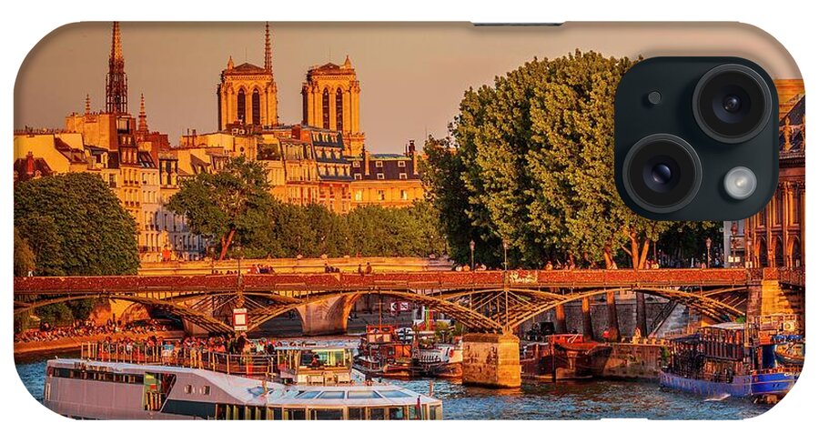 Estock iPhone Case featuring the digital art France, Ile-de-france, Seine, Paris, Louvre, Vendome, Pont Des Arts, Pont Des Arts, Notre Dame De Paris In The Background by Alessandro Saffo
