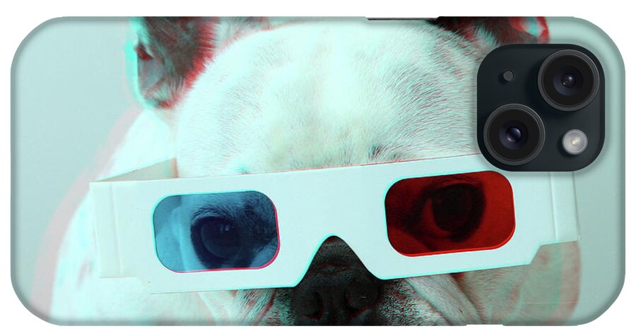 White Background iPhone Case featuring the photograph French Bulldog With 3d Glasses by Retales Botijero
