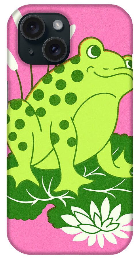 Amphibian iPhone Case featuring the drawing Frog Sitting on Lily Pad by CSA Images