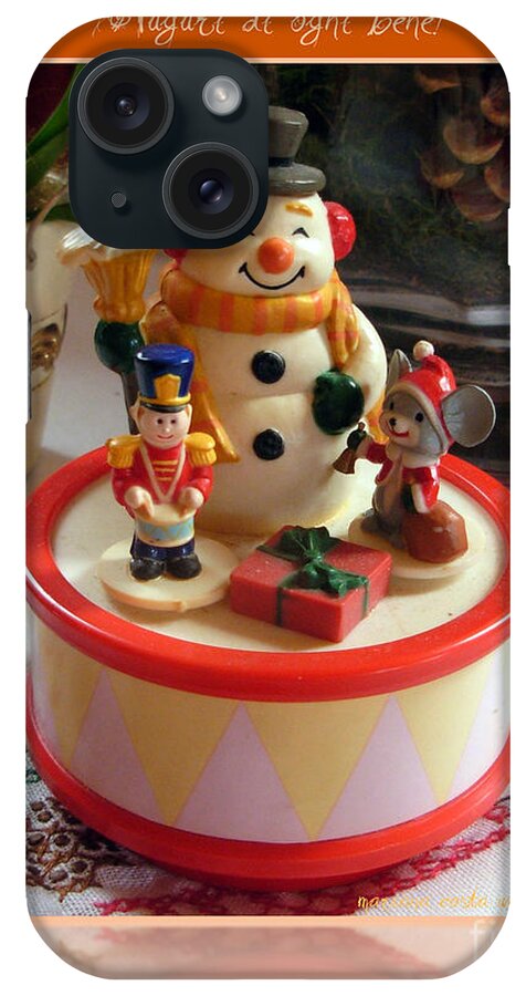 Christmas iPhone Case featuring the photograph Frosty and Friends on a music box by Mariana Costa Weldon