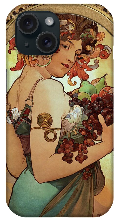 Fruit iPhone Case featuring the painting Fruit by Alphonse Mucha by Rolando Burbon