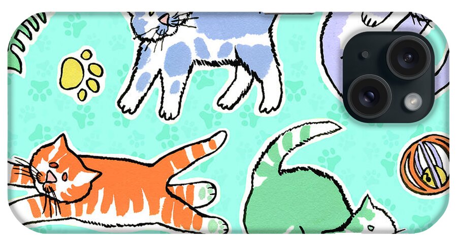 Kitties iPhone Case featuring the painting Fun Kitties Pawprints by Geraldine Aikman