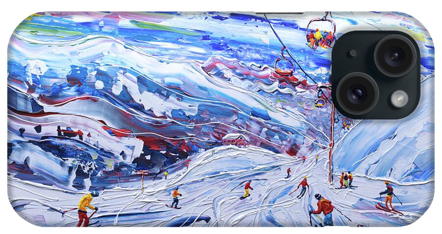 Meribel iPhone Case featuring the painting Funitel Peclet and Stades Chair by Pete Caswell