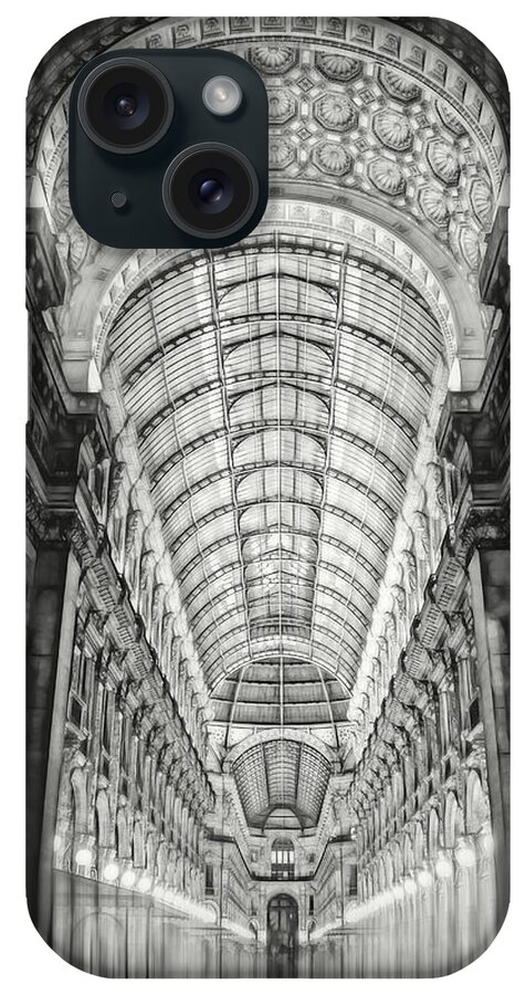 Milan iPhone Case featuring the photograph Galleria Vittorio Emanuele II Milan Italy by Night Black and White by Carol Japp