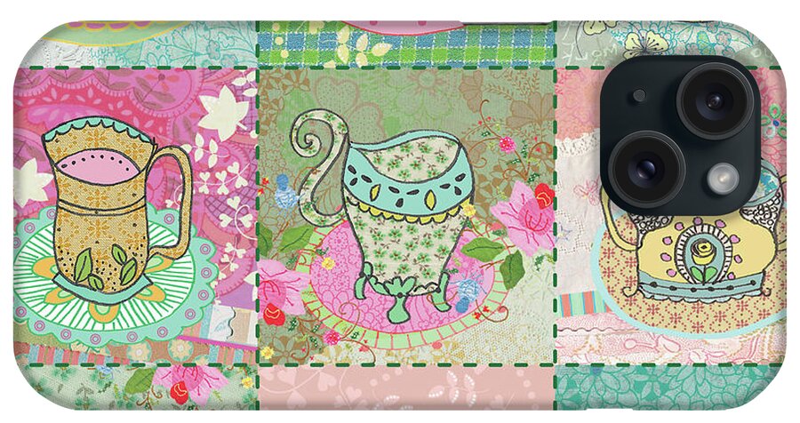 Garden Party Tea Cups 
 iPhone Case featuring the digital art Garden Party Tea Cups Collage by Gal Designs