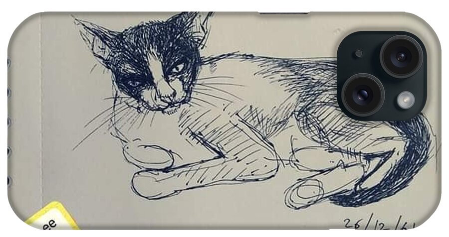 Cat iPhone Case featuring the drawing Angry GATchee by Sukalya Chearanantana