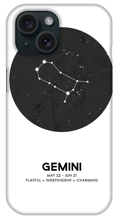 Gemini iPhone Case featuring the mixed media Gemini Print - Zodiac Signs Print - Zodiac Posters - Gemini Poster - Night Sky - Gemini Traits by Studio Grafiikka
