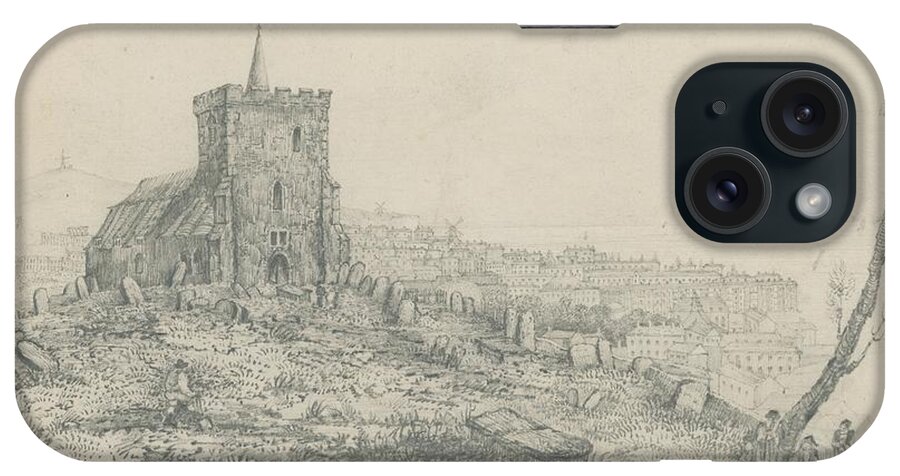 Church iPhone Case featuring the drawing General View Of A Church And Graveyard In Brighton by English School