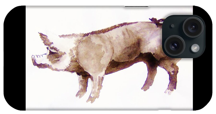 German Pietrain Pig iPhone Case featuring the painting Germin Pietrain Pig 3 by Larry Campbell