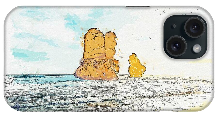 Nature iPhone Case featuring the painting Gibson Steps, Port Campbell, Australia - watercolor by Adam Asar by Celestial Images