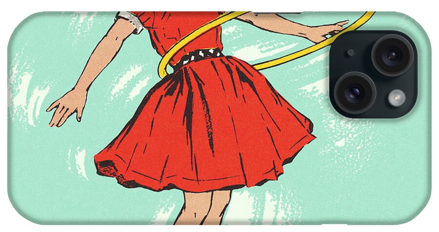 Apparel iPhone Case featuring the drawing Girl Playing with a Hula Hoop by CSA Images