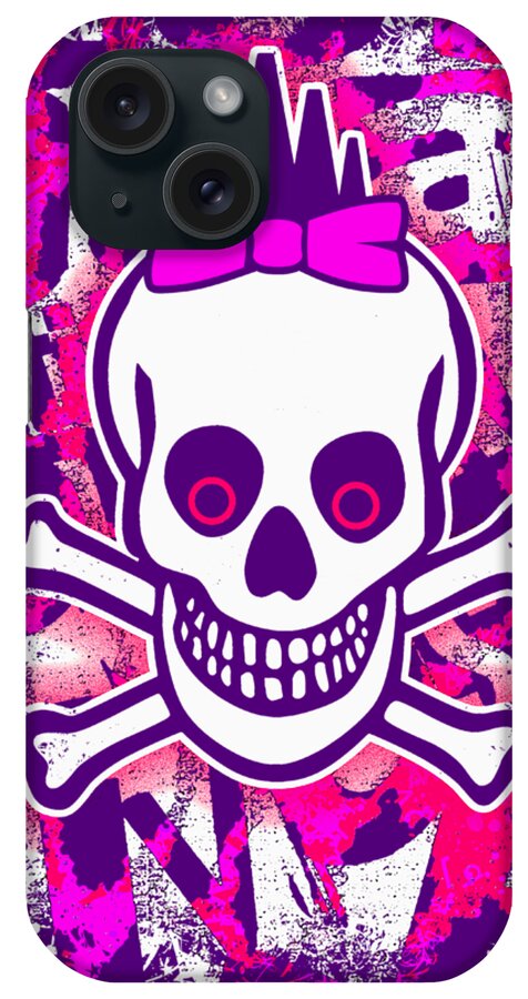 Girly iPhone Case featuring the digital art Girly Punk Skull Graphic by Roseanne Jones