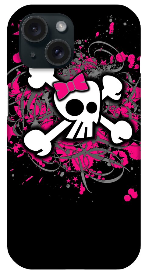 Skull iPhone Case featuring the digital art Girly Skull Crossbones Graphic by Roseanne Jones