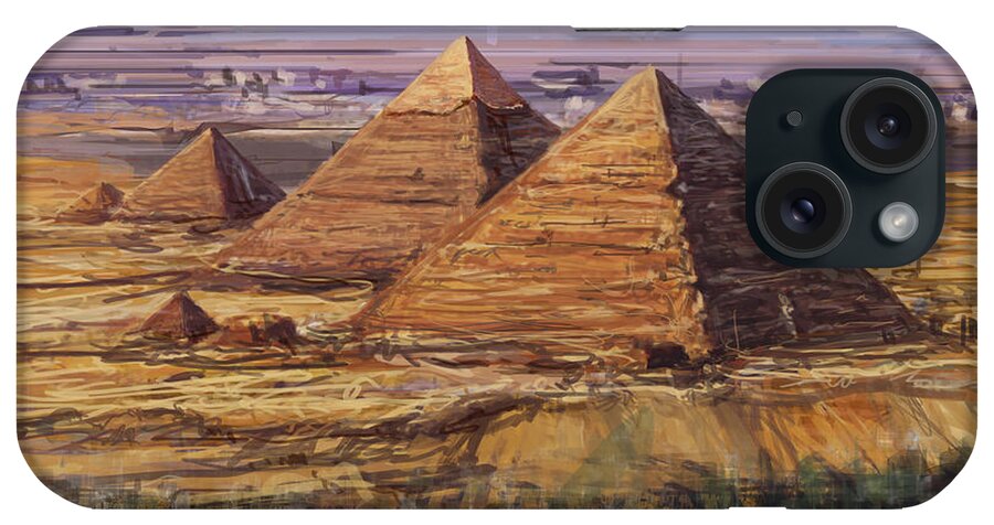 Egypt iPhone Case featuring the digital art Giza pyramids painting by Andrea Gatti