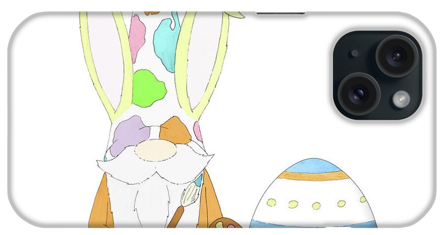 Gnome iPhone Case featuring the digital art Gnome Painting Easter Egg by Hugo Edwins
