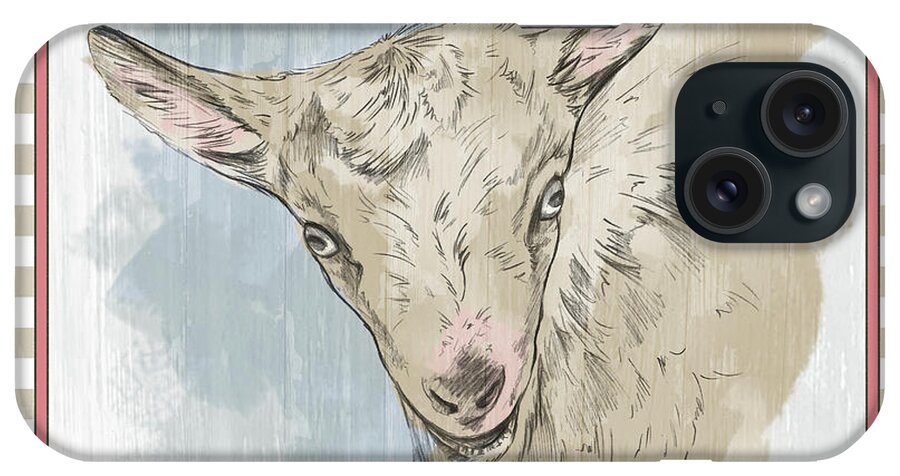Goat iPhone Case featuring the mixed media Goat Portrait-Farm Animals by Shari Warren