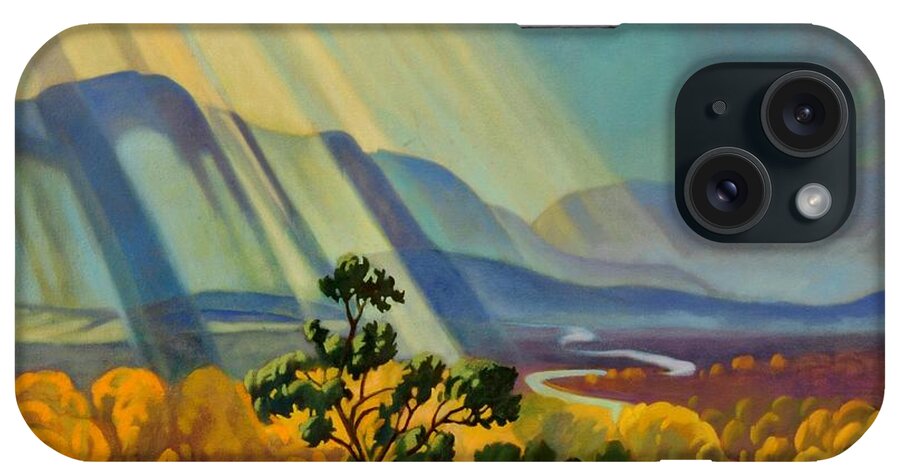 God Rays iPhone Case featuring the painting God Rays on a Blue Roof by Art West