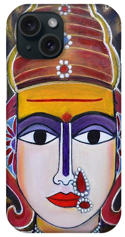 Shantadurga iPhone Case featuring the painting Goddess Shantadurga Textured painting on canvas by Manjiri Kanvinde