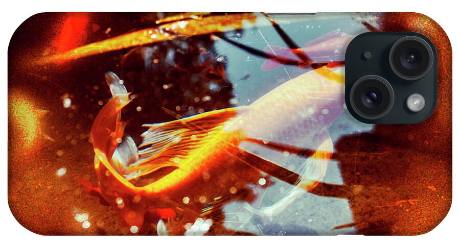 Orange iPhone Case featuring the digital art Golden fish - Gold and Blue by Claudio Lepri