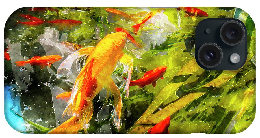 Orange iPhone Case featuring the digital art Golden fish - Lights and Shadows by Claudio Lepri