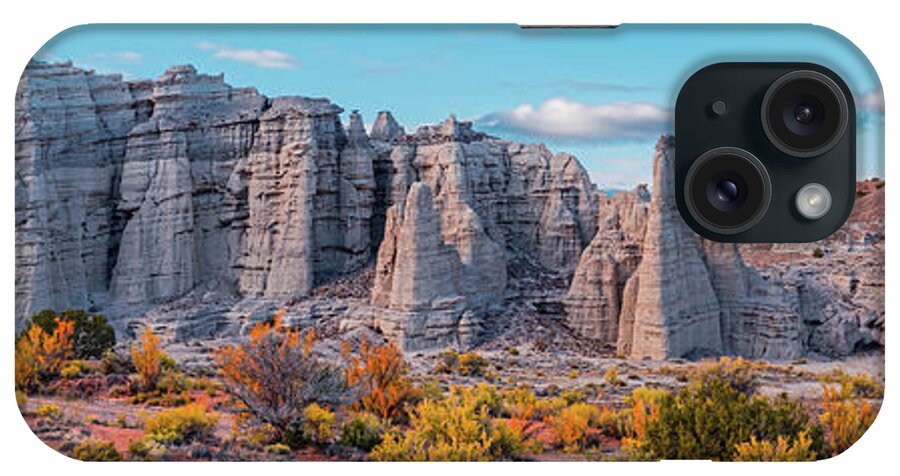 Plaza Blanca iPhone Case featuring the photograph Golden Hour Fall Panorama of Plaza Blanca - Abiquiu Rio Arriba County New Mexico by Silvio Ligutti