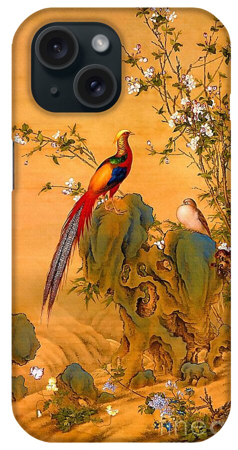 Golden iPhone Case featuring the digital art Golden Pheasants in Spring by Ian Gledhill