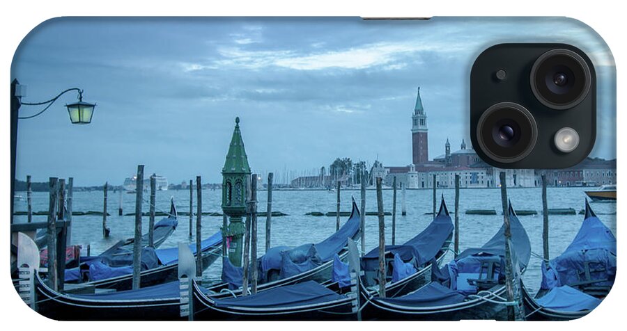 Boat iPhone Case featuring the photograph Gondolas in Venice with the church San Giorgo Maggiore in the ba by Amanda Mohler