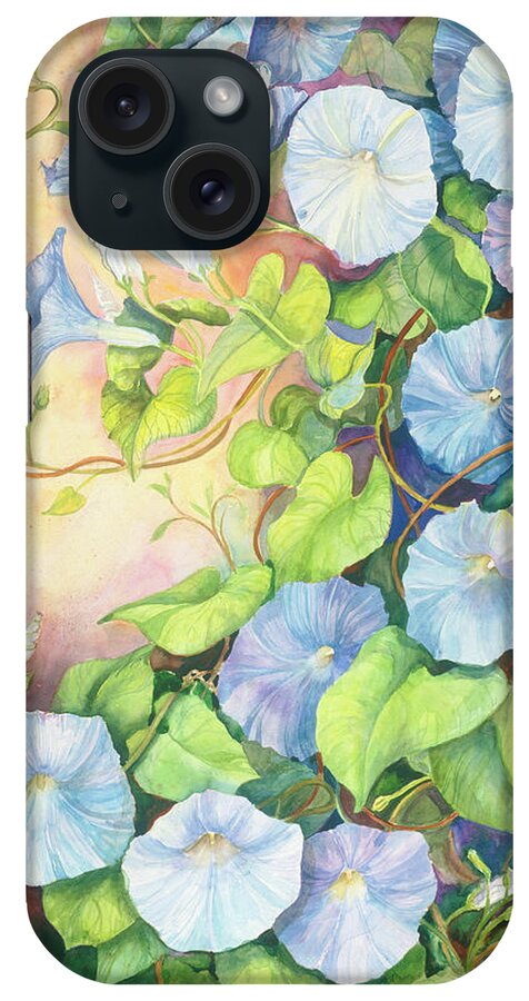Blue/violet Flowers Growing On A Vine iPhone Case featuring the painting Good Morning Gloria by Joanne Porter