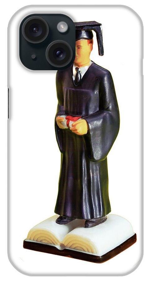 Accessories iPhone Case featuring the drawing Graduate Standing on Book by CSA Images