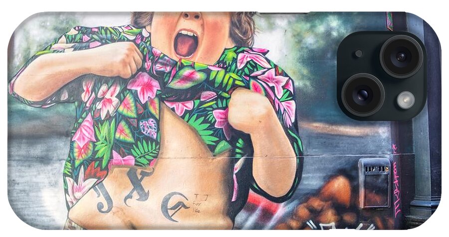 Graffiti Art Painting iPhone Case featuring the photograph Graffiti art painting of Chunk from the Goonies by Raymond Hill