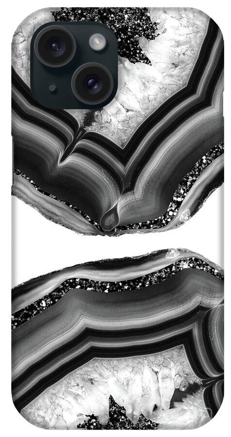 Photography iPhone Case featuring the mixed media Gray Black White Agate with Black Silver Glitter #1 #gem #decor #art by Anitas and Bellas Art