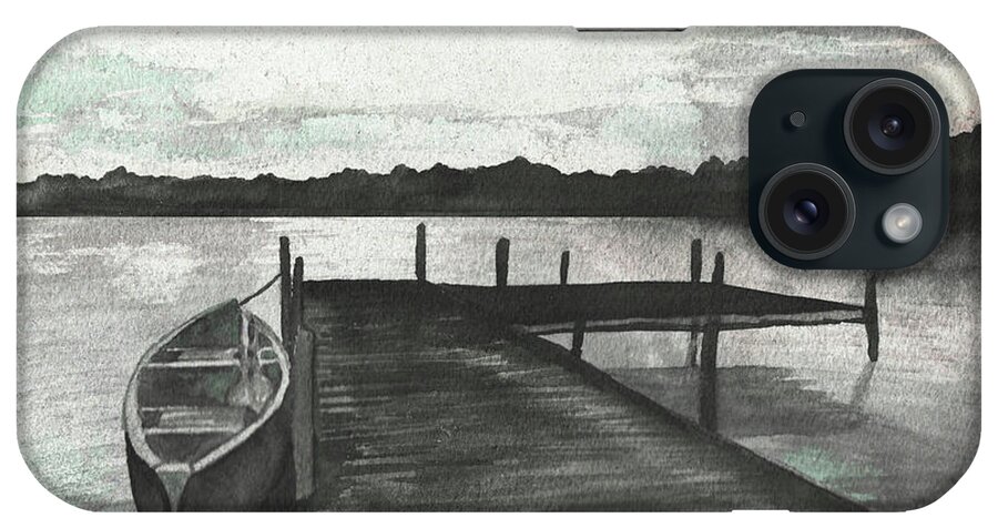 Gray iPhone Case featuring the mixed media Gray Morning On The Lake by Elizabeth Medley
