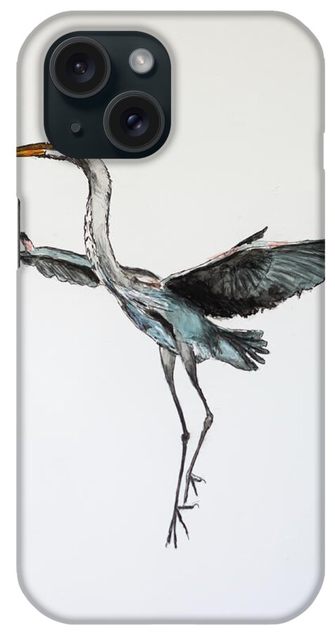 Great Blue Heron iPhone Case featuring the painting Great Blue Heron Acrylic Ink 1 by Rick Mosher