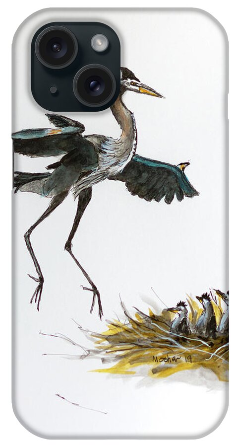 Great Blue Heron iPhone Case featuring the painting Great Blue Heron Acrylic Ink 5 by Rick Mosher