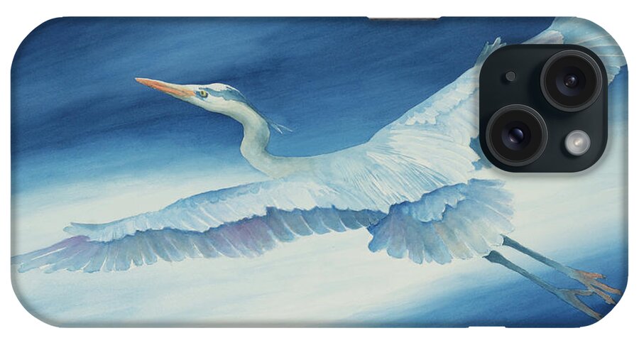 Great Blue Heron iPhone Case featuring the painting Great Blue Heron in Flight by George Harth