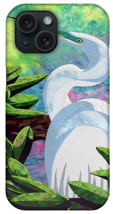 Great Egret Made From Fabric iPhone Case featuring the painting Great Egret by Kestrel Michaud