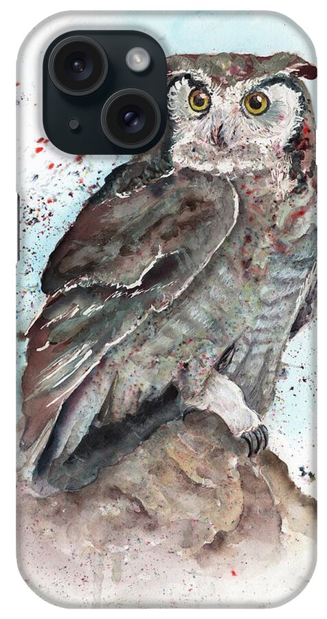 Owl iPhone Case featuring the painting Great Horned Owl by Jeanette Mahoney