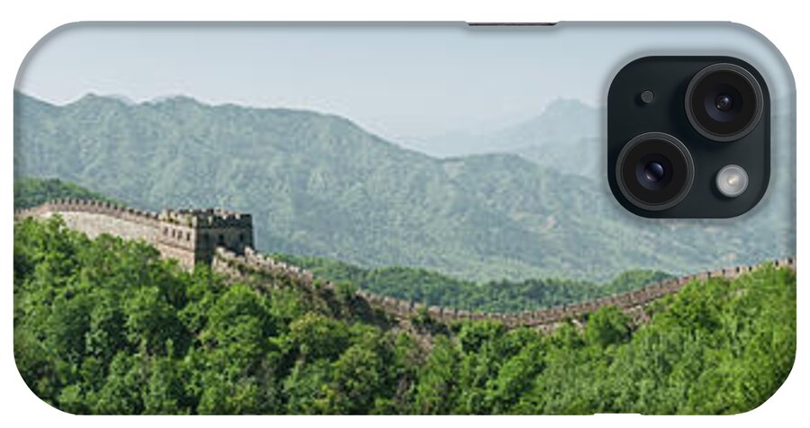 Chinese Culture iPhone Case featuring the photograph Great Wall Of China Panorama At Mutianyu by Fotovoyager