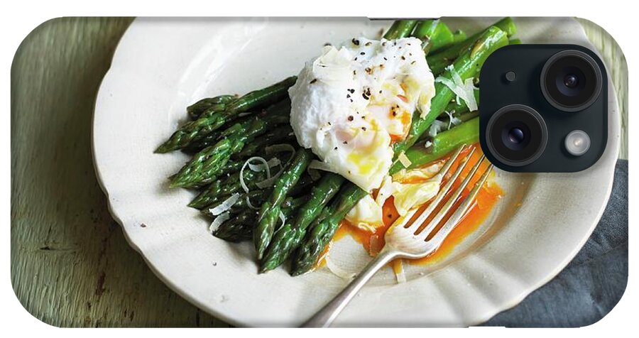 Ip_11308887 iPhone Case featuring the photograph Green Asparagus With Poached Egg by William Reavell