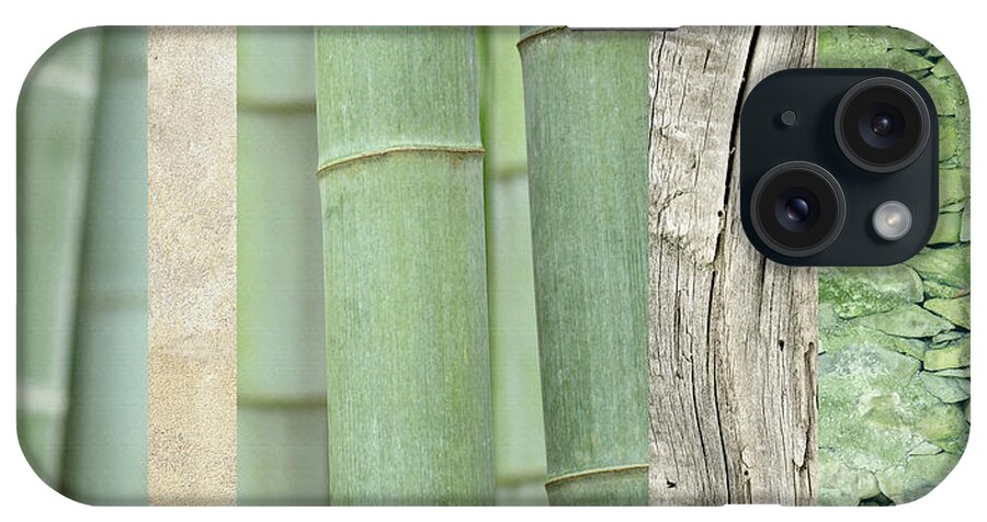 Green Bamboo Collage iPhone Case featuring the photograph Green Bamboo Collage by Cora Niele
