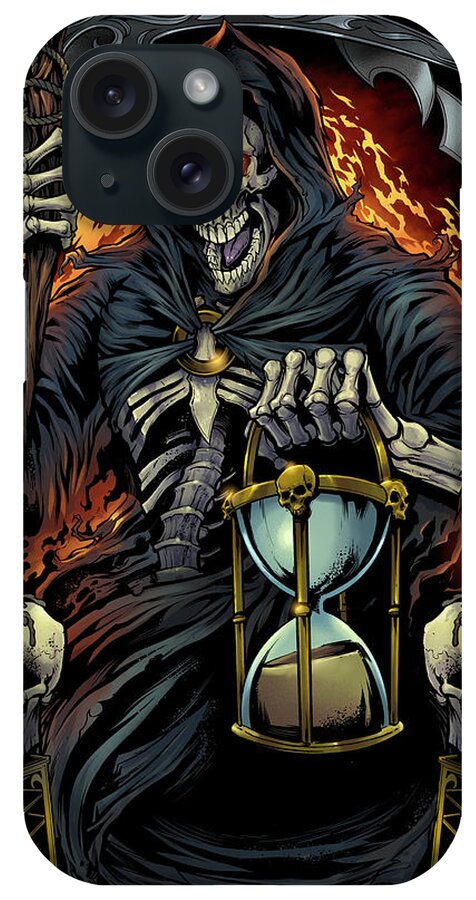 Grim Reaper With Hourglass iPhone Case featuring the digital art Grim Reaper With Hourglass by Flyland Designs