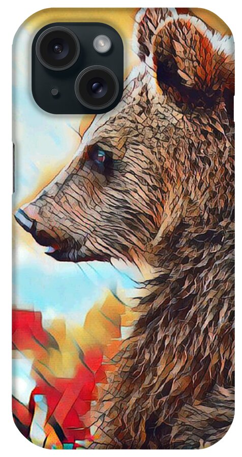 Wildlife iPhone Case featuring the mixed media Grizzly Bear Art Montana Wildlife Travel Poster by Shelli Fitzpatrick