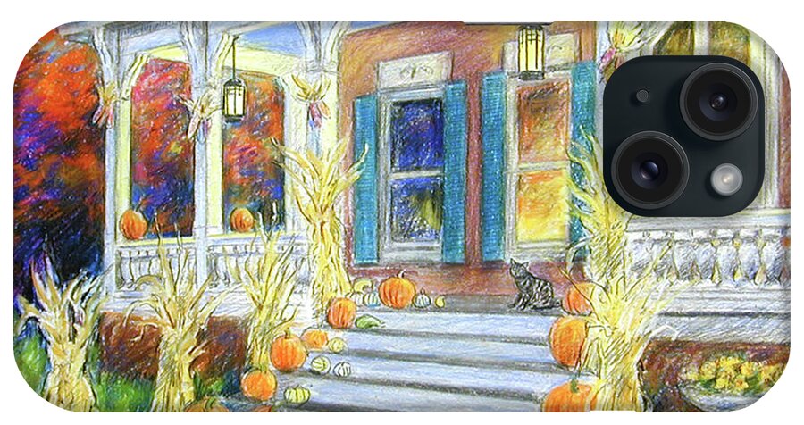 A Porch Decorated With Pumpkins iPhone Case featuring the painting Halloween Porch by Edgar Jerins
