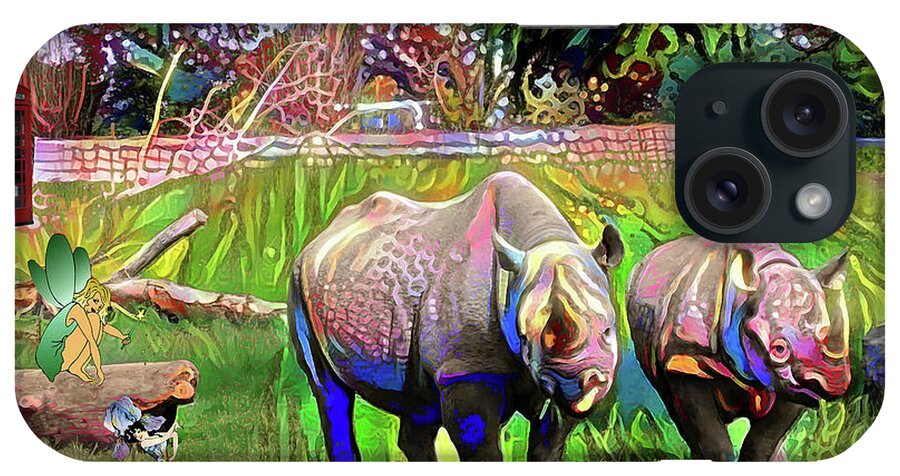 Rhinoceros iPhone Case featuring the digital art Hallucination by Pennie McCracken