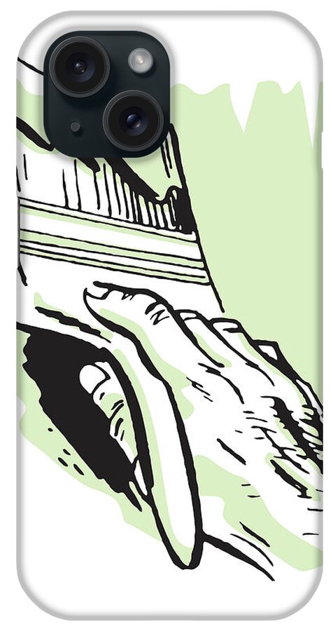 Brush iPhone Case featuring the drawing Hand Holding Paintbrush and Painting a Wall by CSA Images